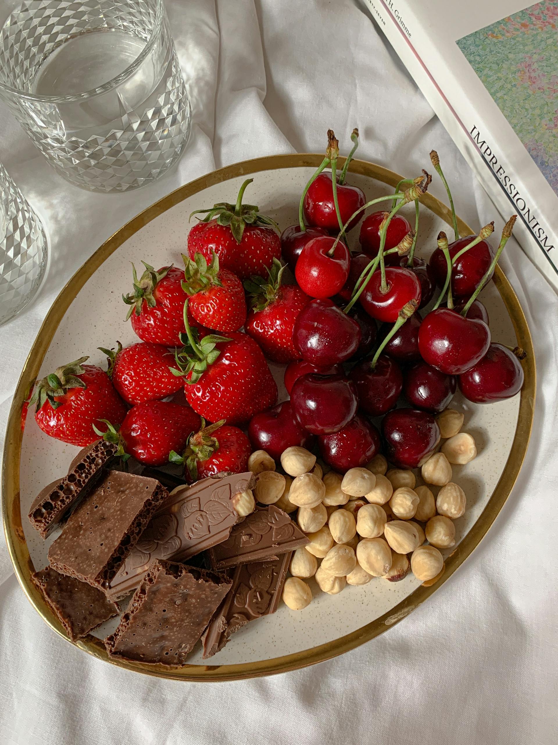 Plate of Fruits, Chocolate and Nuts