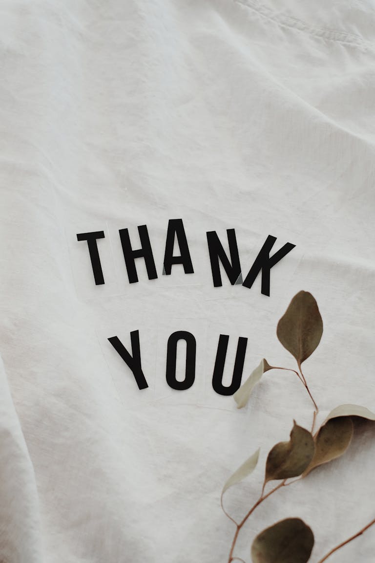 Thank You Message on White Linen